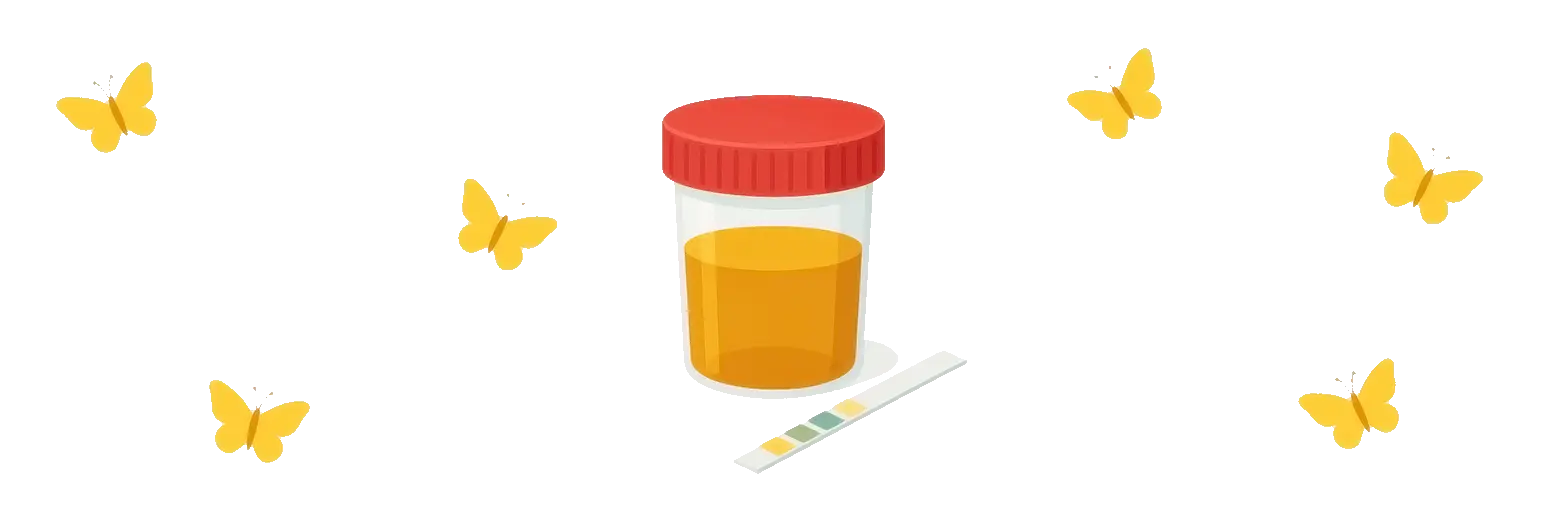 Container with sample and test strip